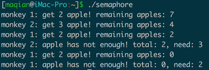 猴子拿苹果问题-匿名信号量